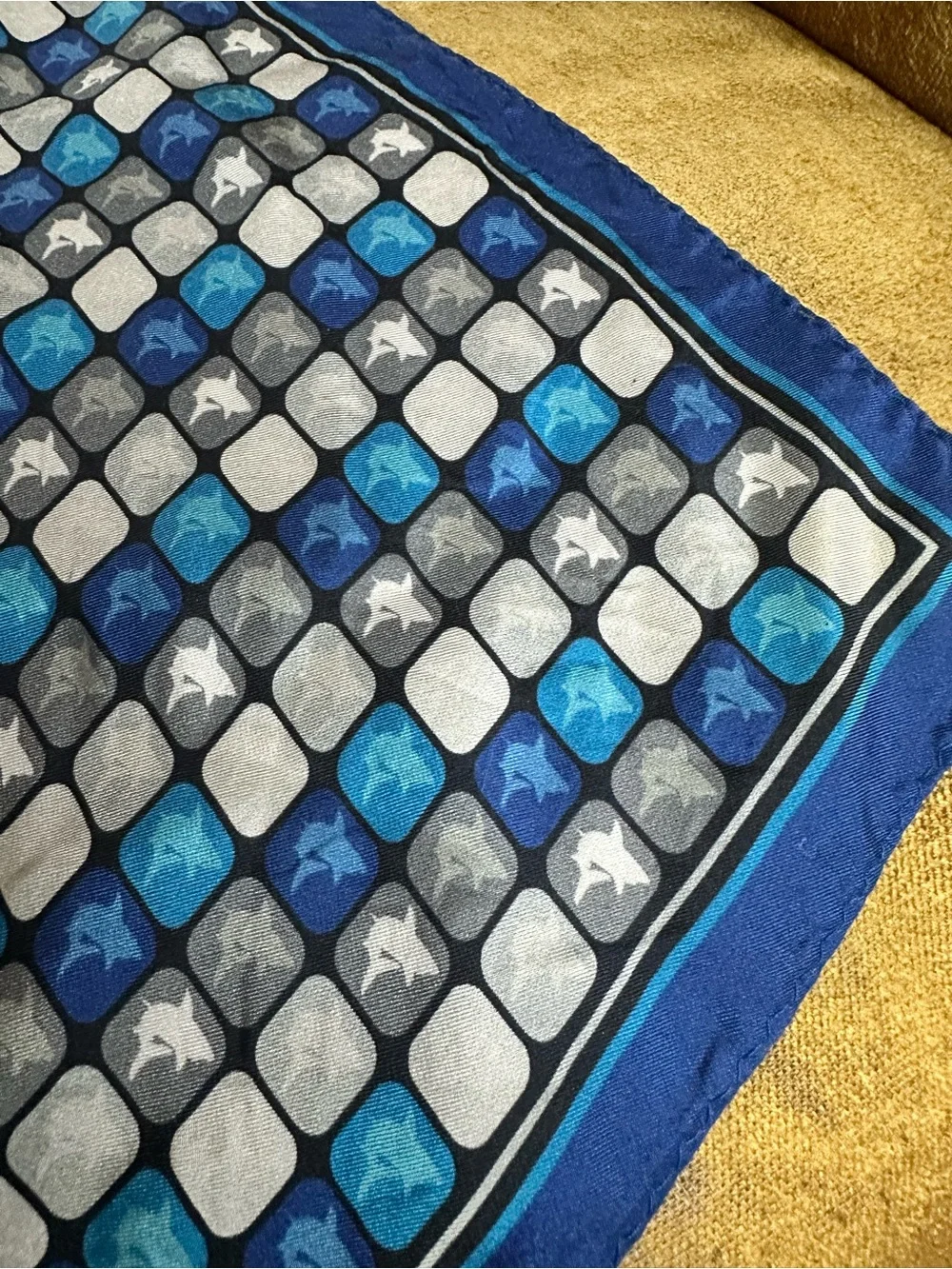 Vintage Geometric Silk Dolphin Scarf Handmade 100% Silk